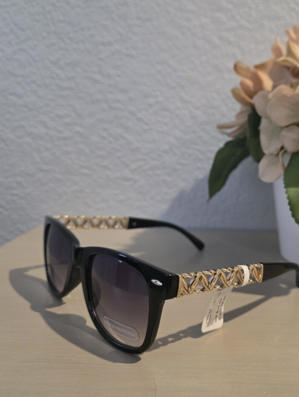 Icing Black Sunglasses with Gold Heart Detail 100% UV Protection
